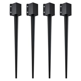 Fence Post Anchor Ground Spike, 4 Pack 36 x 4 x 4 Inches Outer Diameter (Inner Diameter 3.5 x3.5 Inches), Metal Black Powder Coated Post Stake Gr